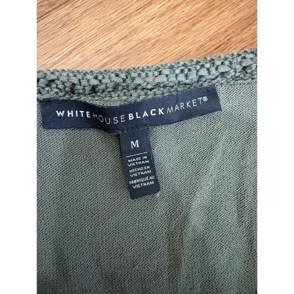 White House Black Market Olive Green Crochet Tank Top Sz M Boho Basic Layer - Picture 6 of 8